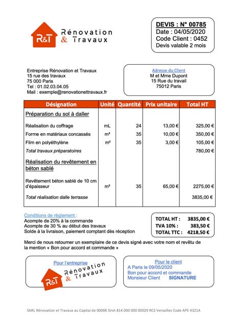 devis de construction